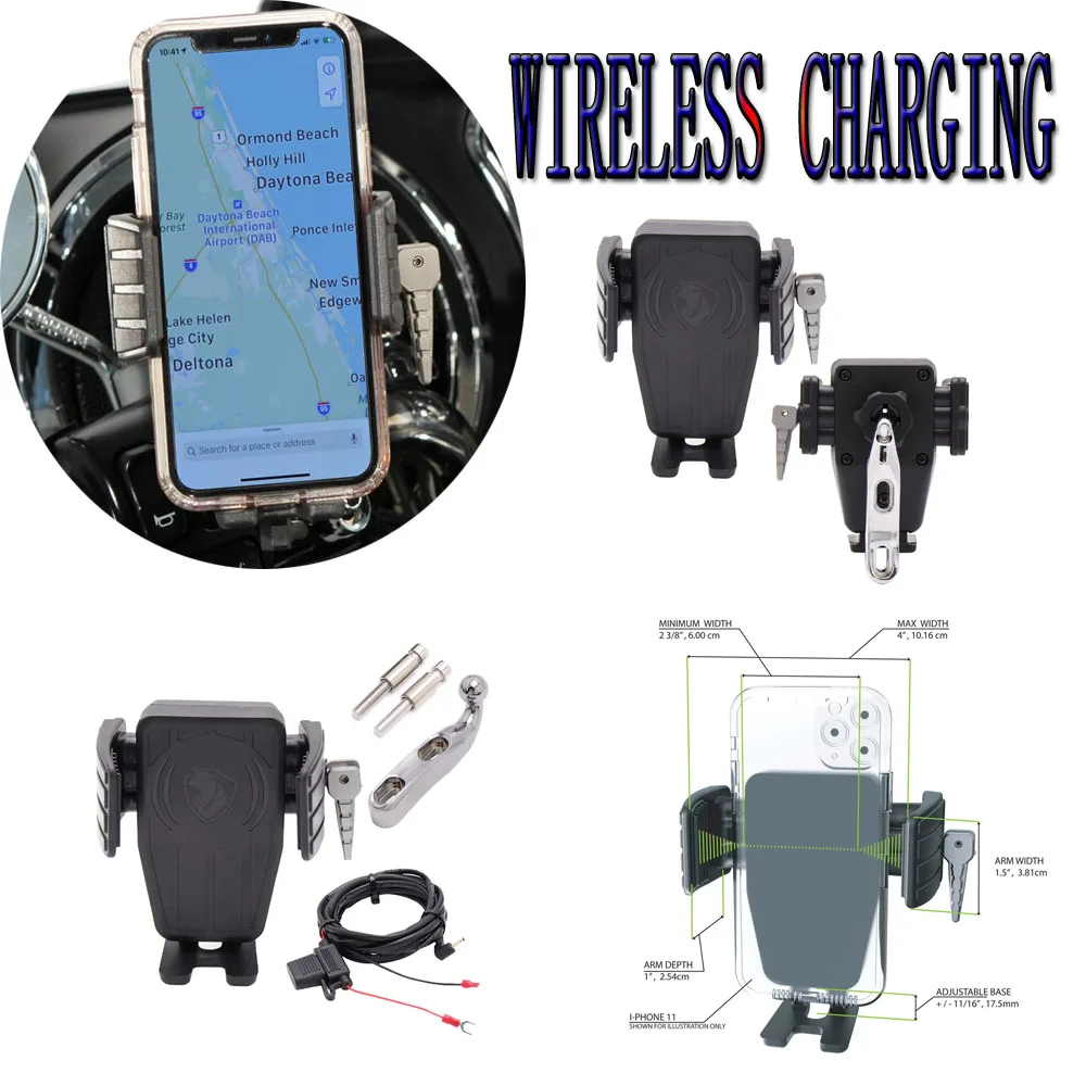 

For Road Glide 1996-up Clutch Rake Perch Mounts Motorcycle GPS Phone Holder Wireless Charging Navigation Support Bracket