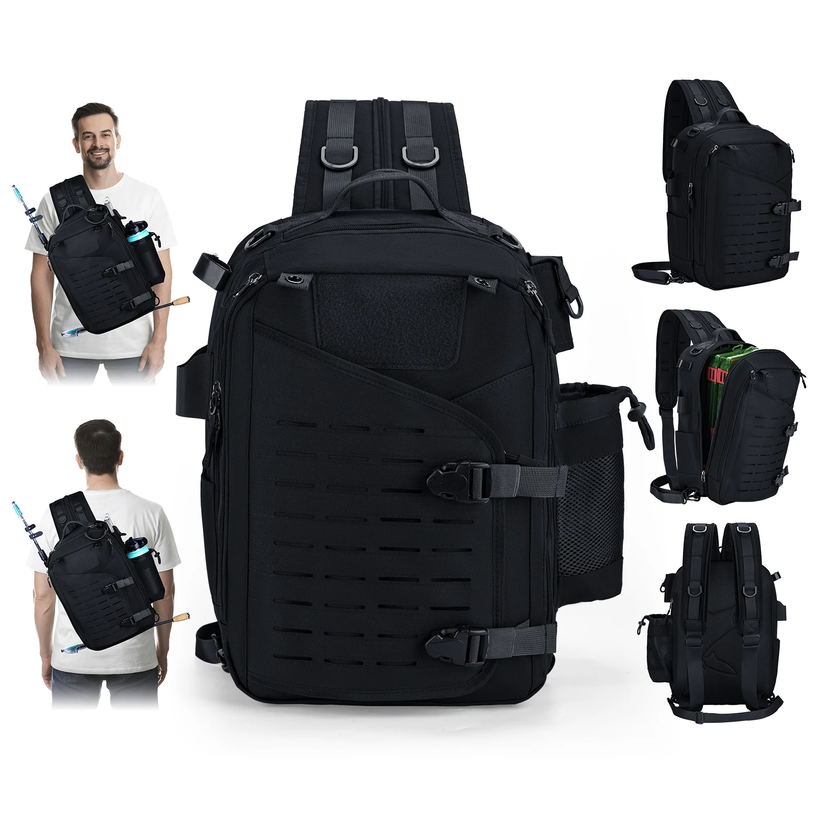 

Goture New Sling Fishing Backpack with 900D Oxford Fabric, Rod Holder, 3600 Tackle Boxes MOLLE Webbing - Ideal for Fishing Gear