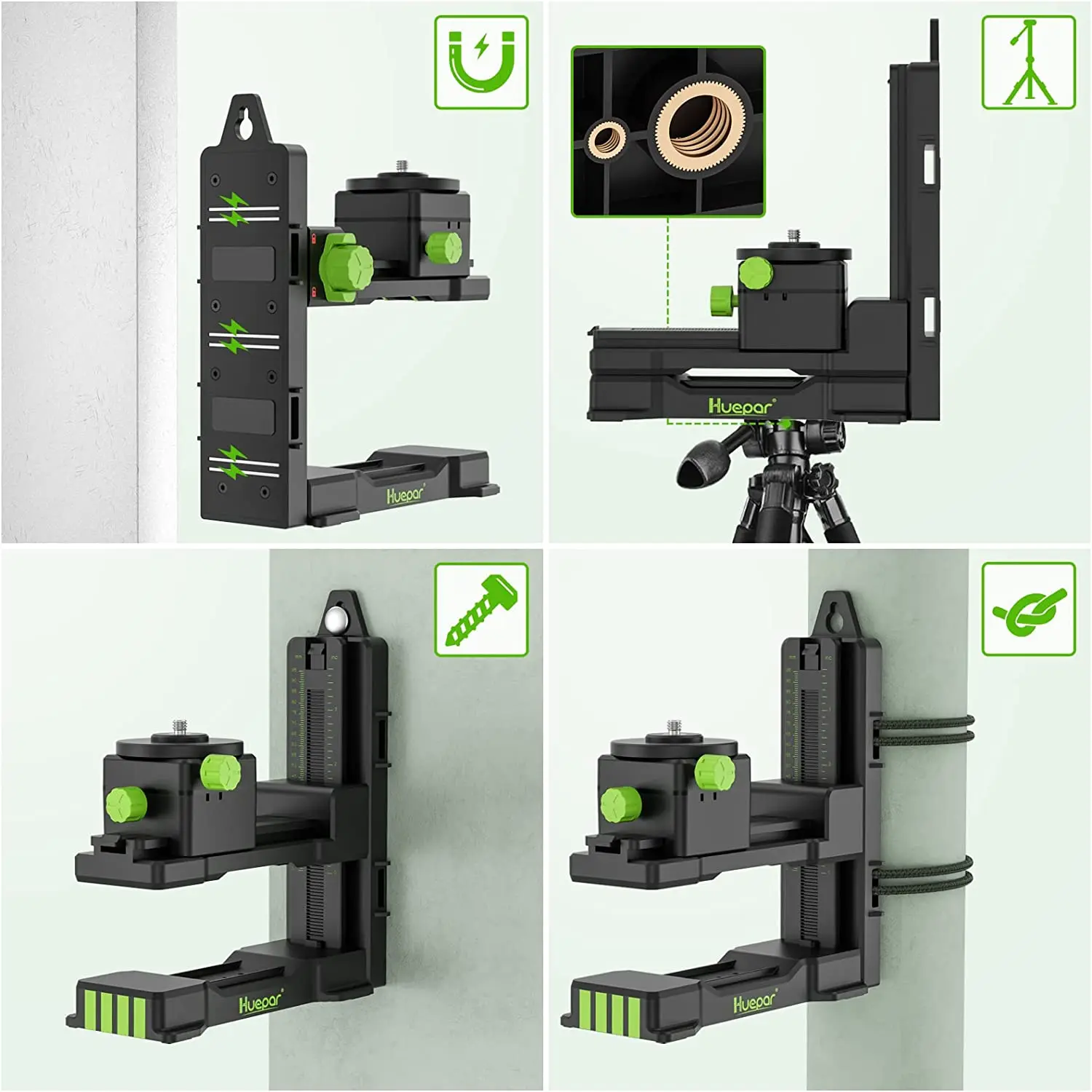 Huepar PV11+ Magnetic Fine-turning Bracket Pivoting Base For S/P series Laser Level & Wall Mounted Holder With Adjustable Clip