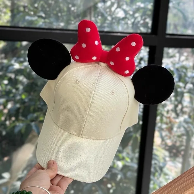 Disney series Minnie girls' new soft, comfortable, fashionable, creative and versatile, cute cartoon big bow duck tongue hat