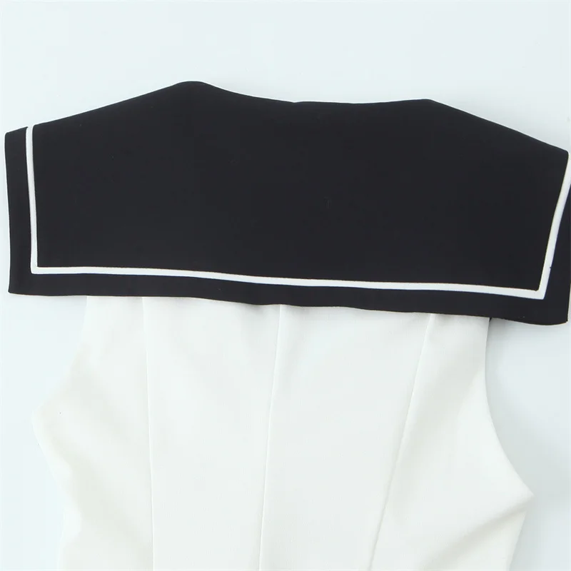 KEYANKETIAN 2025 여름 새 여성 대비 색 선원 칼라 민소매 드레스 프레피 스타일 사이드 지퍼 플리츠 미니 드레스