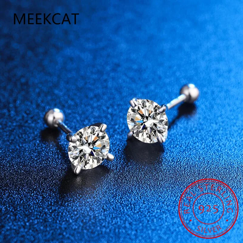 18k Plated 0.2-2ct Moissanite Stud Earrings for Women Solid 925 Sterling Silver Lab Diamond Screw Back Ear Stud Jewelry