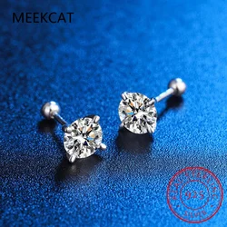 Brincos de moissanite banhados a 18k 0.2-2ct para mulheres, prata esterlina 925 sólida, diamante de laboratório, parafuso traseiro, joias de orelha