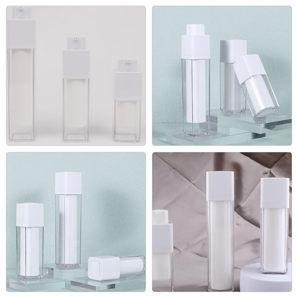 3 Pcs Lotion Bottles Square Rotating Vacuum Practical Cream Cosmetics Sub Packing Pump Bigger Glass Travel