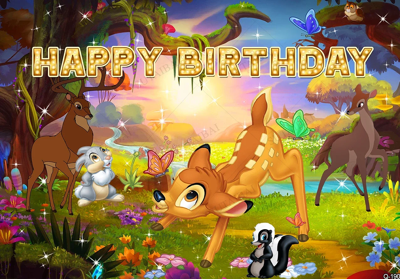 Disney Forest Animals Beautiful Scene Photo Background Bambi Bunny Deer Photography Backdrop Baby Shower Birthday Party Vinyl