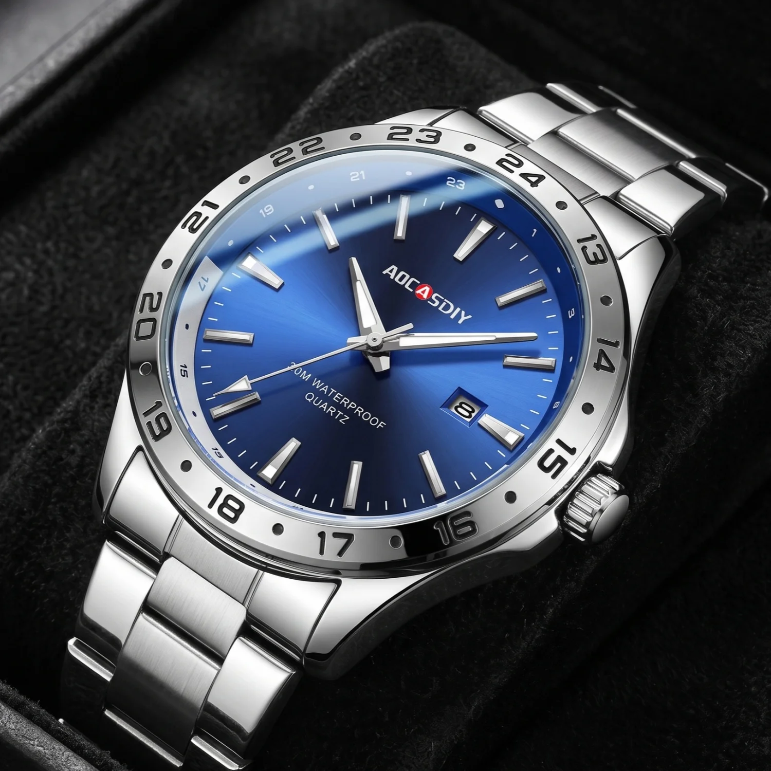 AOCASDIY Men's Business Quartz Watch, 24‑Hour Dial, Date Window & Luminous Function, Sports & Leisure Style, Men's Party Gift
