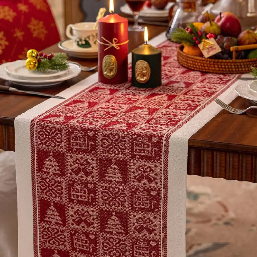 Rectangle Christmas Table Runner Thickened Red Table Cover Christmas Tree Printed Table Flag Xmas Desktop Decoration