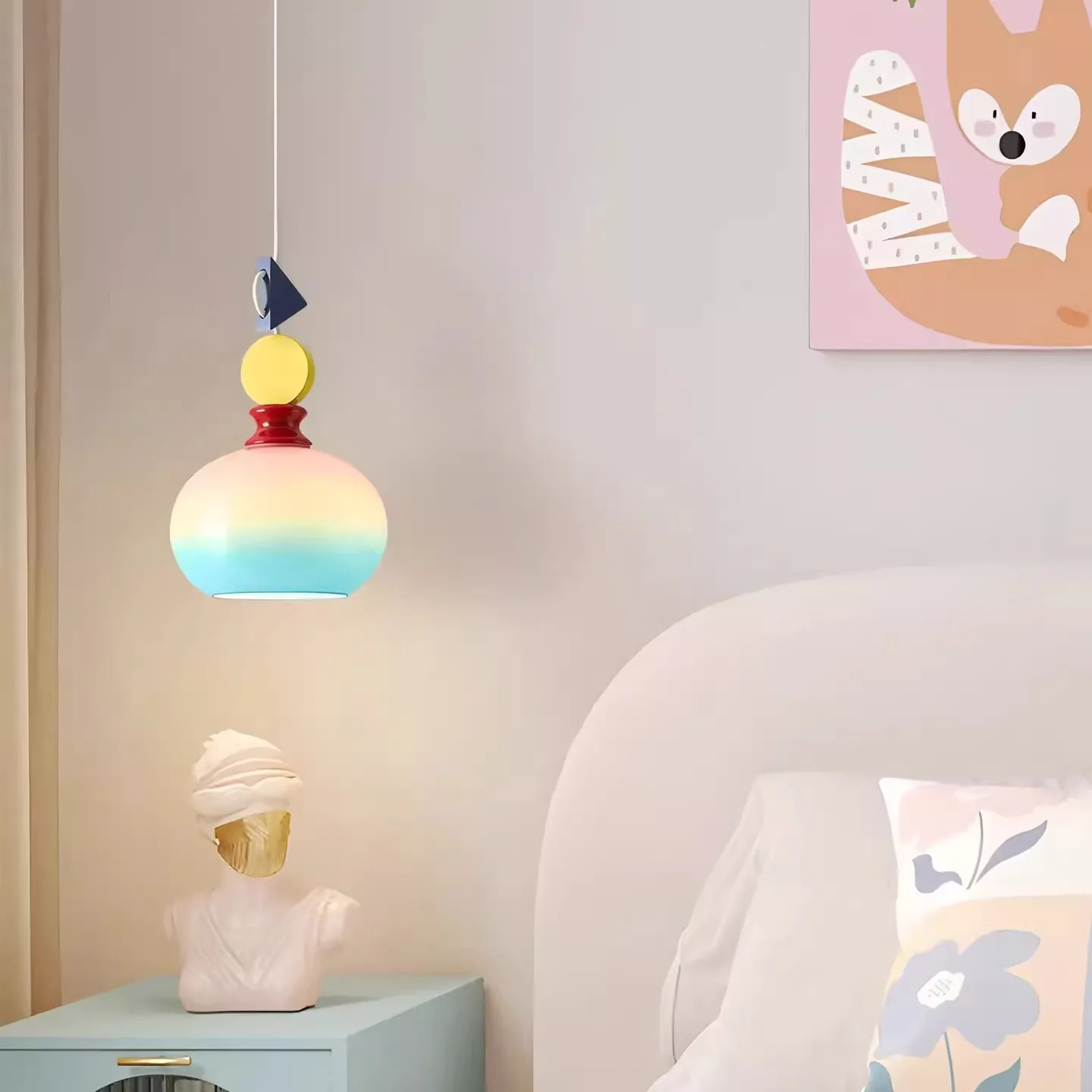

French Style Cream Pendant Light Modern Colorful Glass Ball Pendant Lamp Suitable for Bedroom Dining Room Study Home Decor