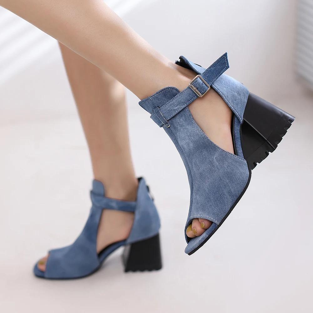 2025 New Peep Toe High Heels Spring Summer Sexy Casual Rome Ankle Boots Ladies Square Heel Sandals Women\'s Shoes Middle Pump 41