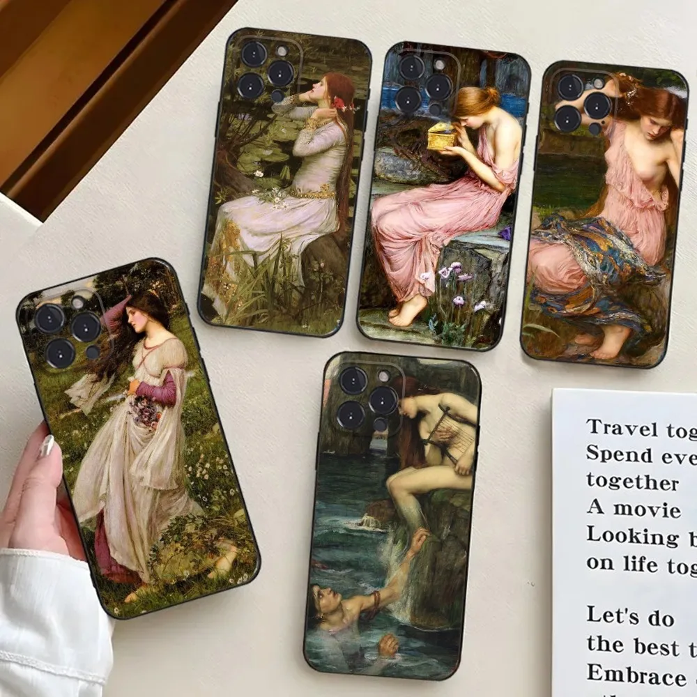 John William Waterhouse Phone Case For iPhone 16,15,14,13,12,11,Pro,X,XS,Max,XR,Plus,Mini Black Silicone Soft case