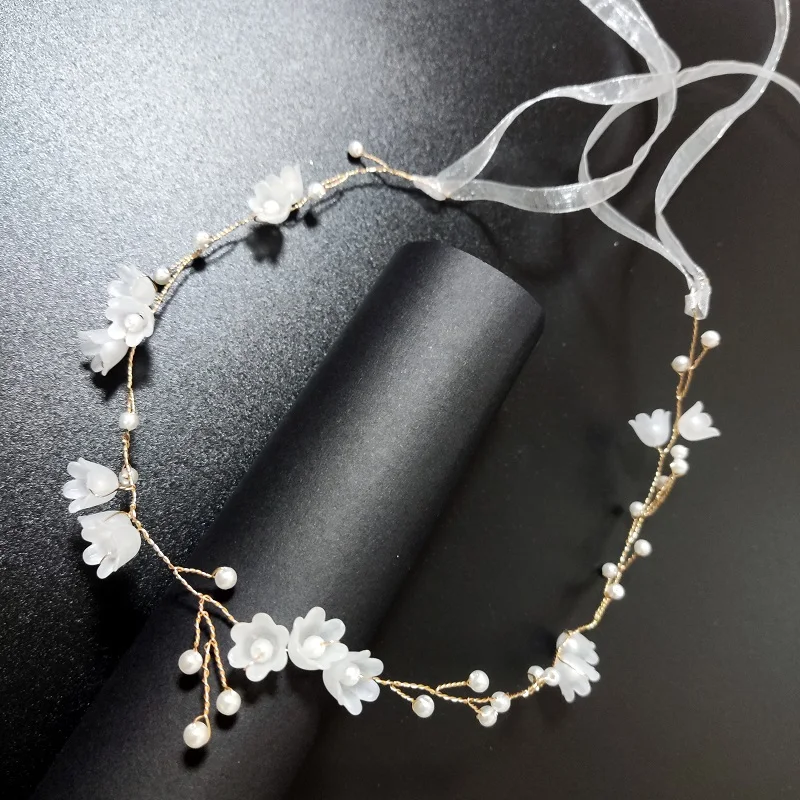 

Pearl Hairband Super Fairy Handmade Flower Crown for Girls Headband Performance Wedding Bridal Drill Head Hoop Hair Accessories