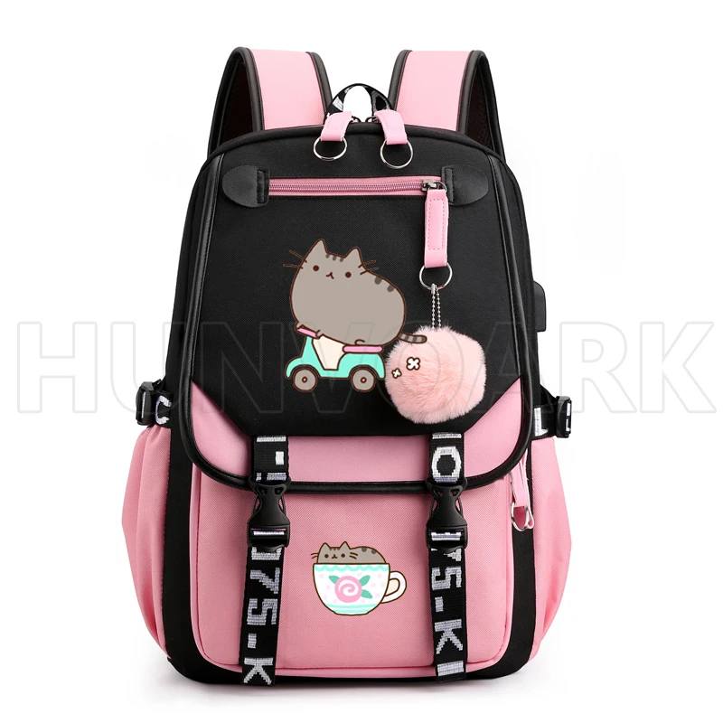 Fat Cat  Backpack 18inch Teenagers Girl Boys USB Charging Laptop School Bags Ball Top Travel Casual Backpack outdoor Mochilas