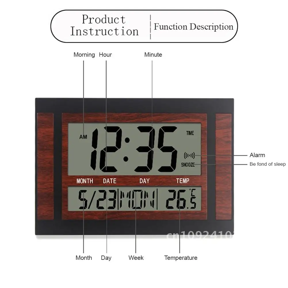 

Digital Alarm Clock Battery Powered LCD High Definition Screen Temperature Wall Clock Desk With Calendar Indoor Watches