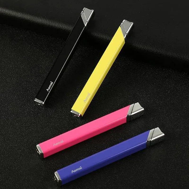 Portable Slim Color Lighter Mini Square Long Grinding Wheel Open Flame Butane Gas Lighter Metal Simple Creative Women\'s Lighter