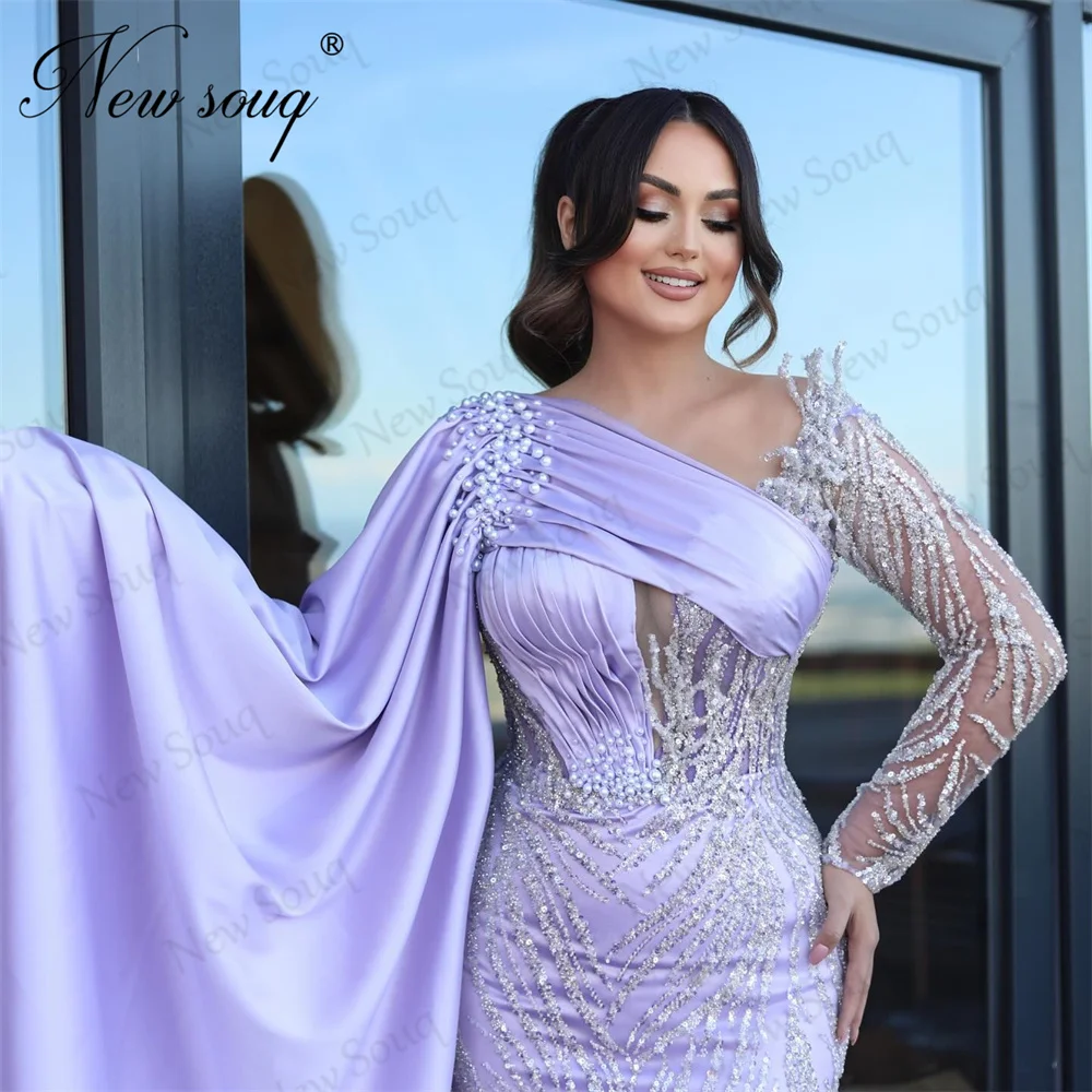 Vestidos de celebridades con cuentas púrpuras elegantes con mangas de capa, vestido Formal para ocasiones, vestidos de fiesta de cumpleaños de Dubai árabe con lentejuelas