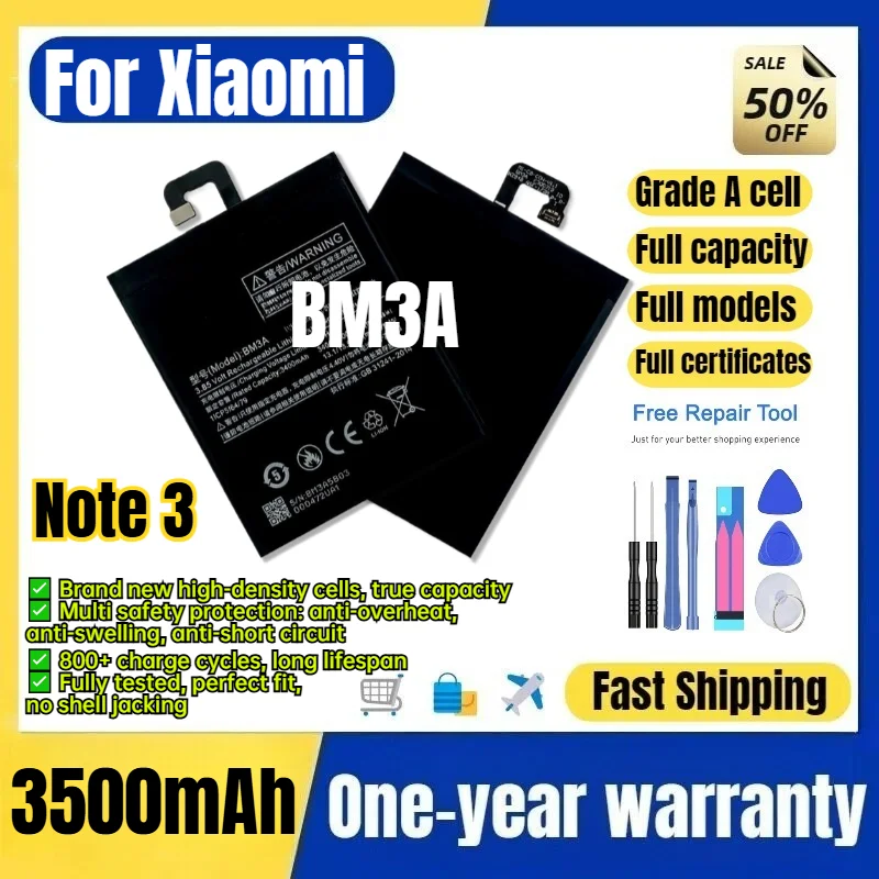 BM3A for Xiaomi Note 3 Phone Battery 0 Cycle High Quality High Capacity Battery Replacement Bateria Grade A Cell with Tools