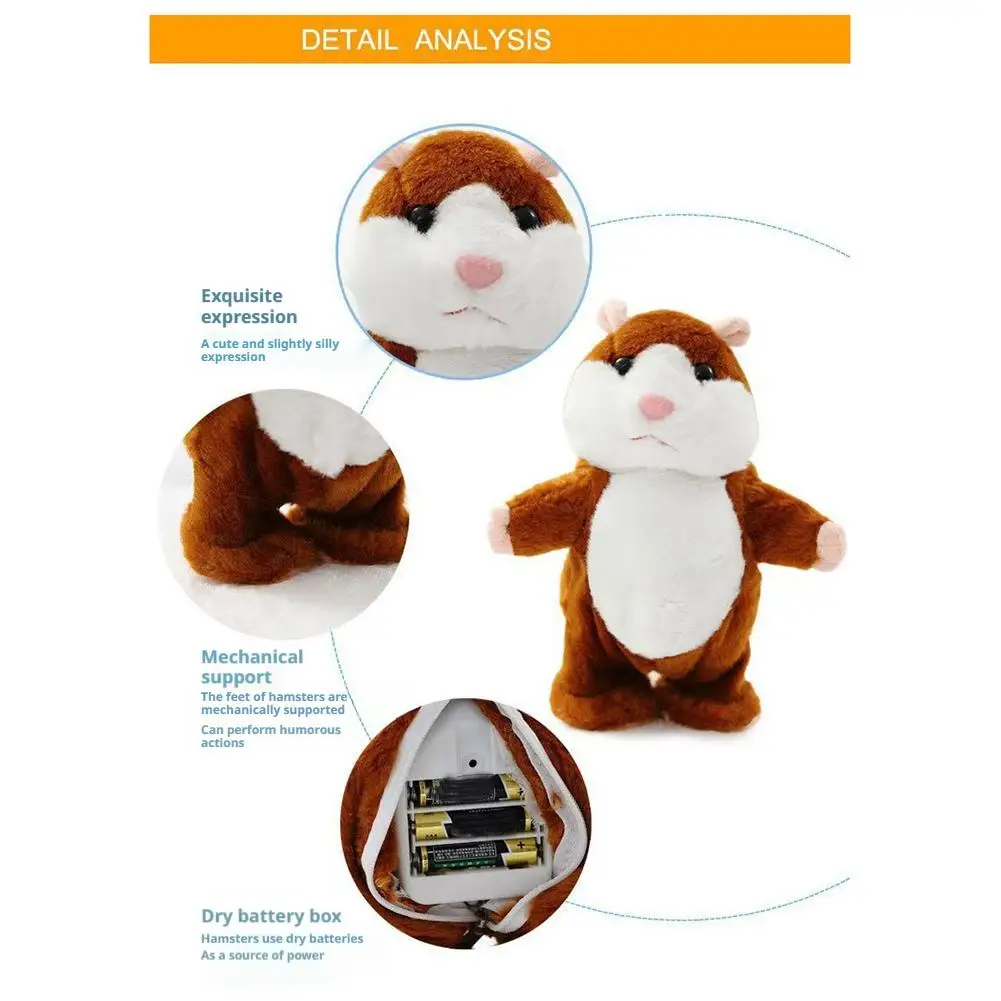 Elektryczny pluszowy chomik, urocza mówiąca lalka chomika, imitująca Twoją głos i kiwająca głową, do uspokajania i towarzyszenia dzieciom, prezent.