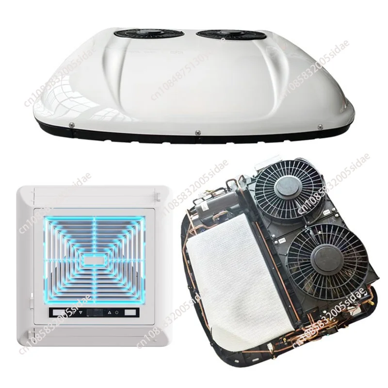 12V Parking Cooling Heating All In One Air Conditioner Car Top Mounted Heat Pump RV Camper Truck Rooftop Climate Control System