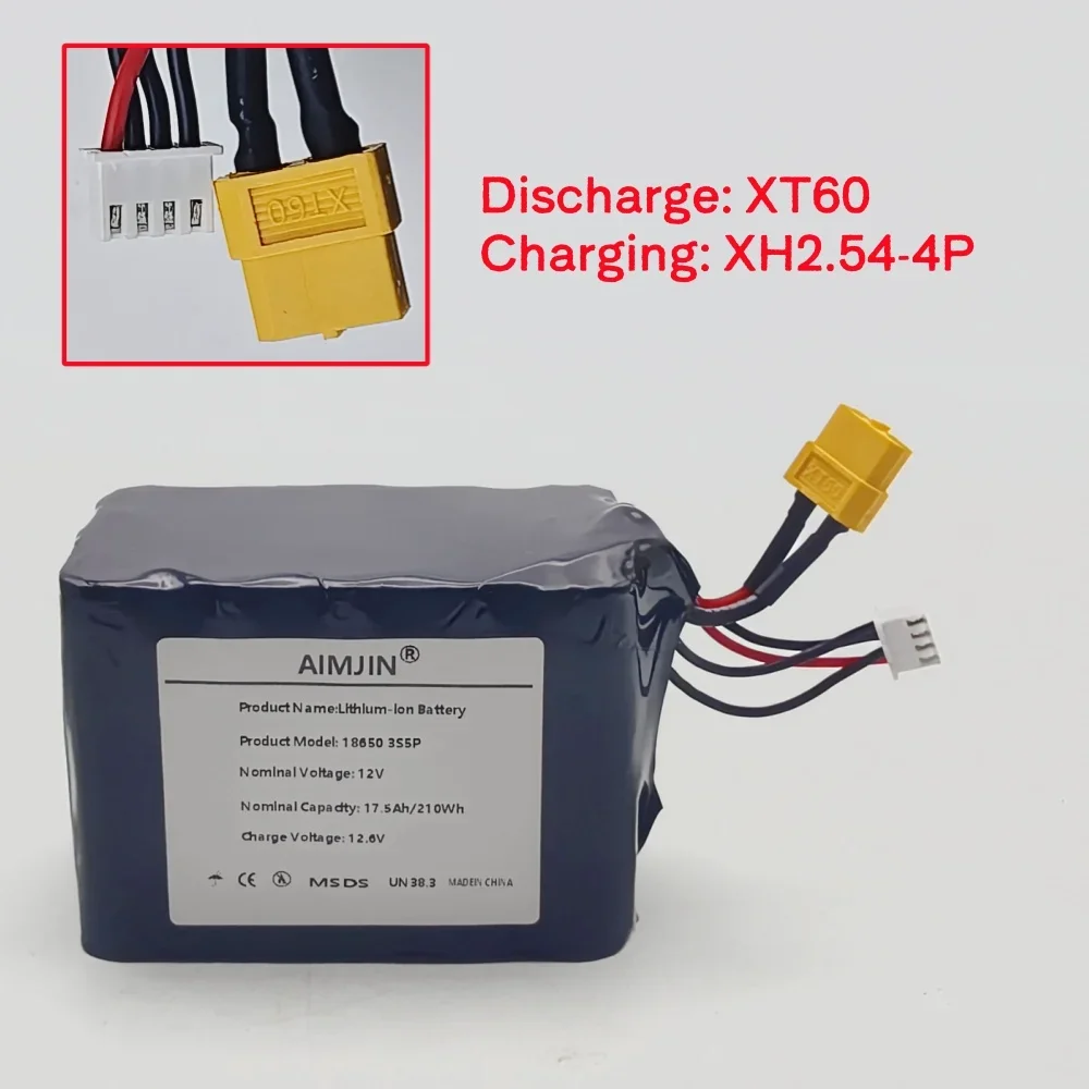 AIMJIN 12V Li-ion Battery 17.5Ah 3S5P for UAV RC Airplane Quadrotor with XH2.54-4P XT60 Connector