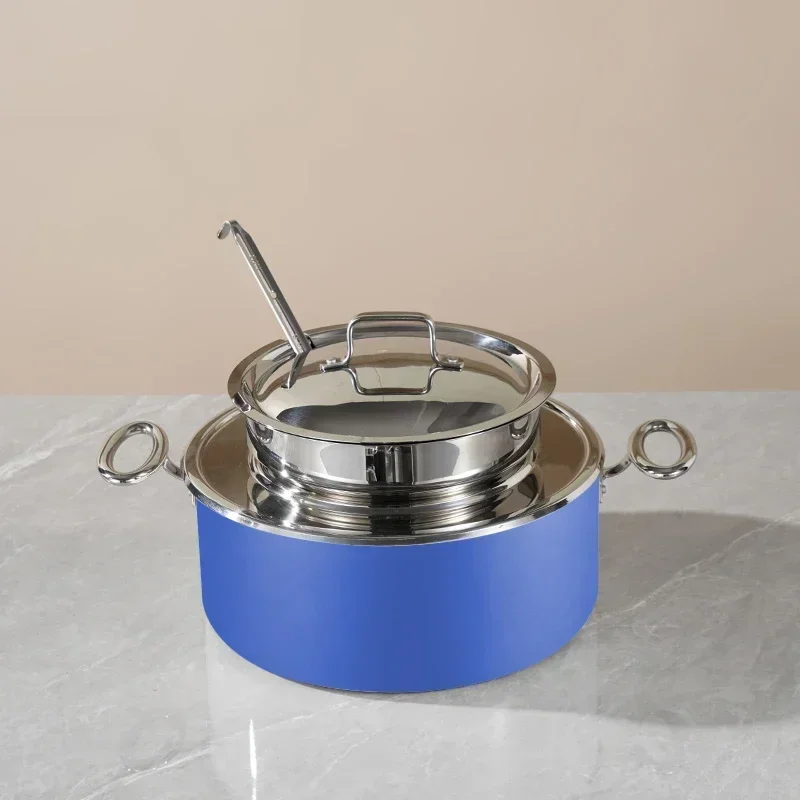 Commercial Induction Heating Soup Cooking Pot,Stainless Steel  Black Stock Pot for Hotel Buffet&Catering Use with Glass Lid