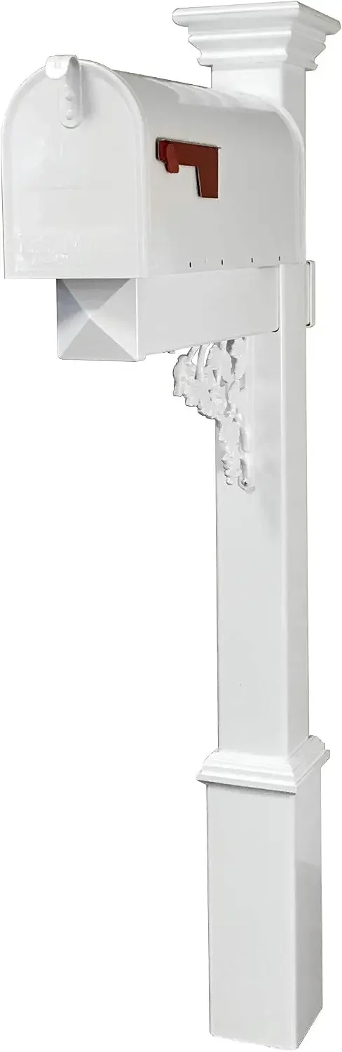 Hoover White Vinyl Mailbox Post System with White Mailbox | Curbside letterbox post combo features a galvanized steel mailbox bu