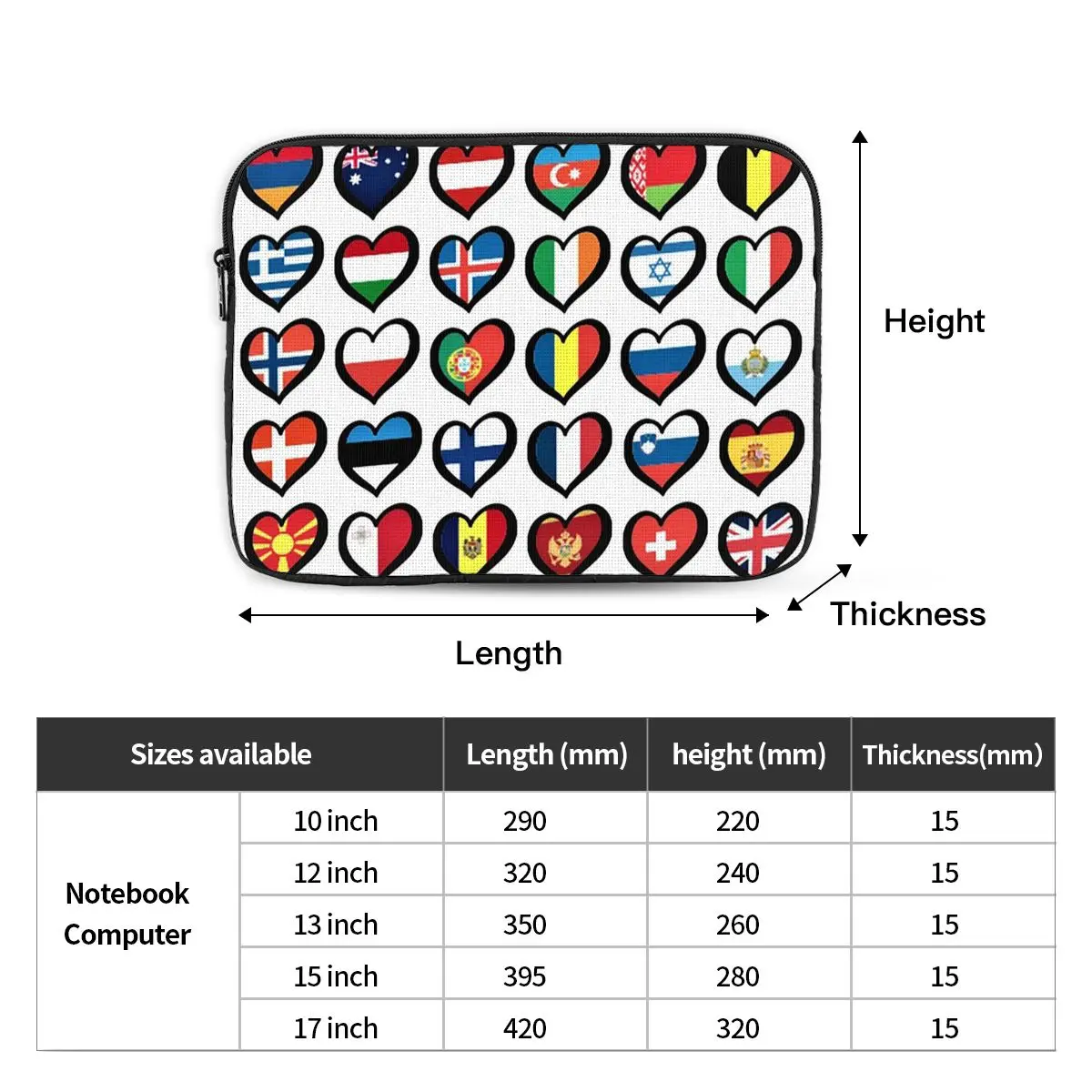 Eurovision Song Contest Flags Hearts ESC Notebook Laptop Bag Case Pouch Notebook Sleeve Cover Bag Tablet Shockproof Case Bag