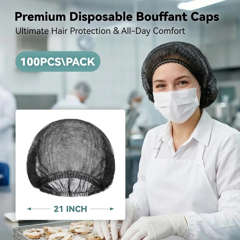 100 Stück Einweg-Haarnetze 21" Elastisches Haarnetz Staubkappe aus Vliesstoff für Damen, Dusche, Salon, Spa, Lebensmittelservice, Küche, Kopfbedeckungen – Detail 4