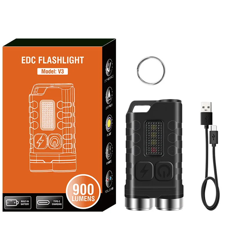 Heinast V3 EDC-Taschenlampe, Schlüsselanhänger-Licht, 900 Lumen, tragbar, superhell, Typ C, USB-Ladeanschluss, Notfall, Arbeit, Camping, Licht 6