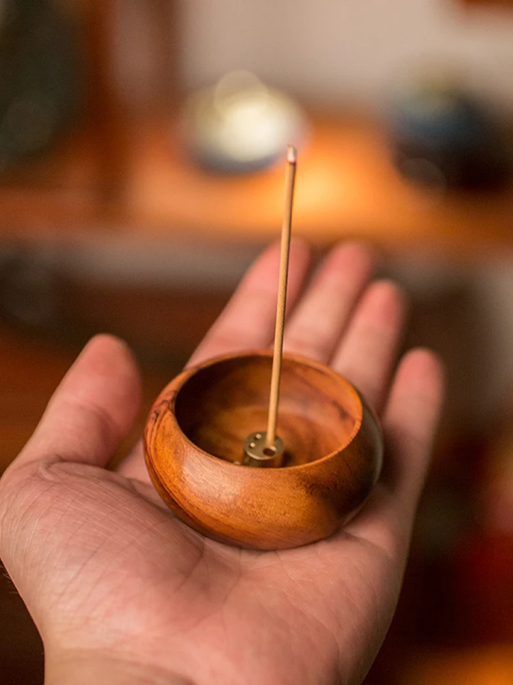 Rosewood Blackwood round Mini Small Incense Burner Wooden Travel Incense Holder Indoor Sandalwood Agarwood Porous Incense Burner