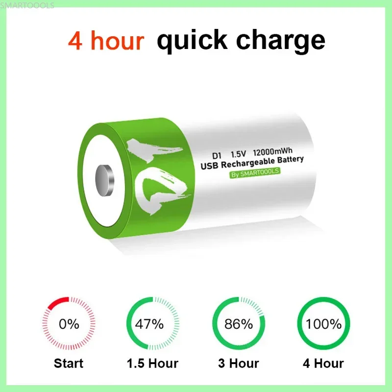 1-8PCS D Size USB Rechargeable Batteries LR20 Li-ion 1.5V 12000mWh with Type-C Cable for Gas Appliances,flashlight