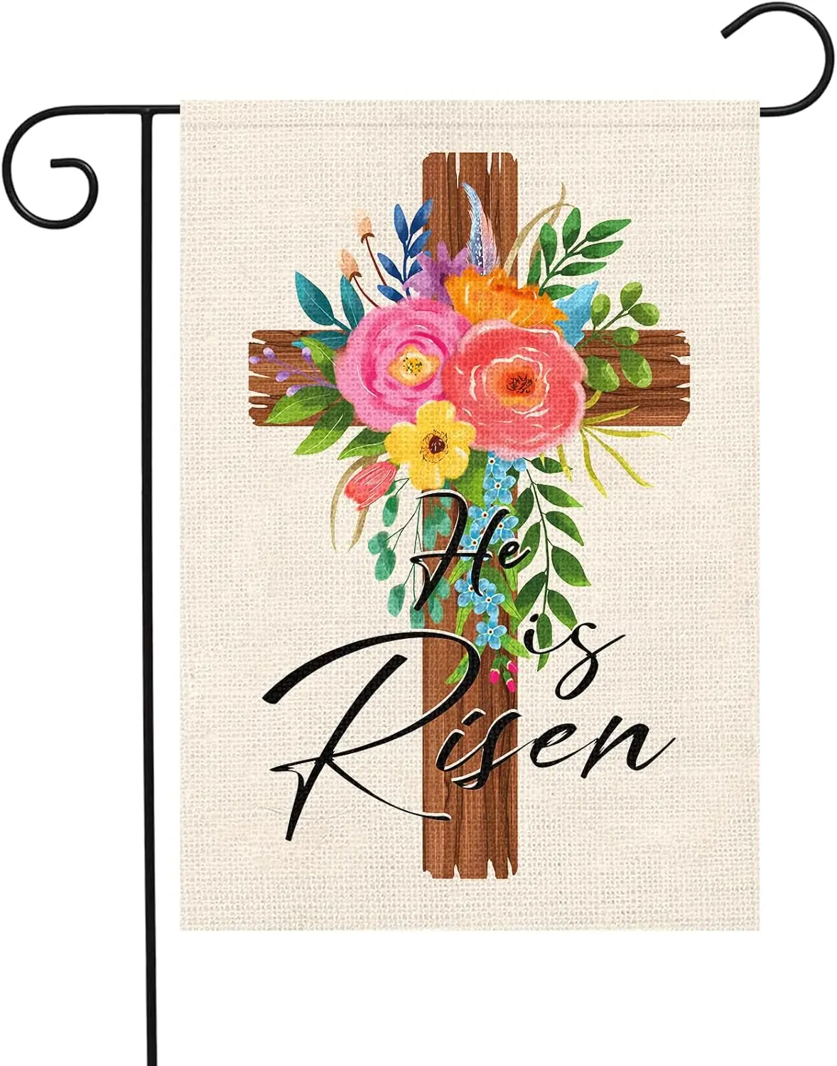 Heyfibro Easter Jesus Religious Garden Flag He Is Risen Easter Cross Spring Yard Flags 12 x 18 Inch Double Sided Burlap Chri jjp