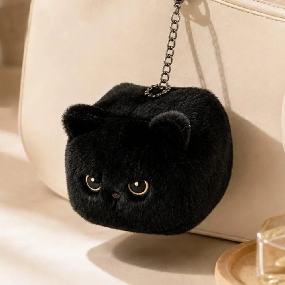 Cute Soft Fluffy Cat Plush Keychain Kawaii Cartoon Design Bead Chain Fluffy Cat Bag Charm Plush Bag Pendant Backpack Decoration
