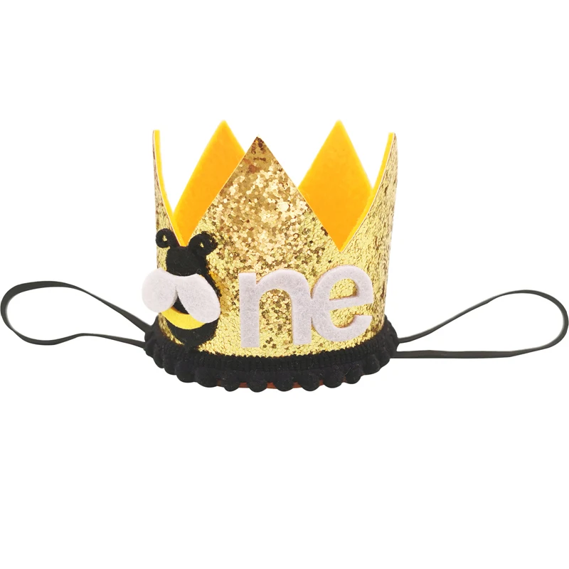 

1Pcs Gold Bee Happy Birthday Party Baby Boy One Crown Headband Hat Birthday Baby Shower 1st Birthday Party Decoration Supplies