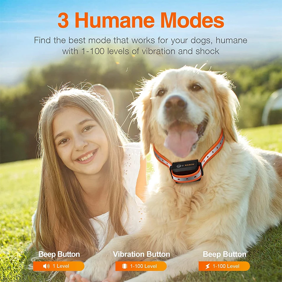 ROJECO 1000m Collare Elettrico di Addestramento Del Cane Telecomando Impermeabile Ricaricabile Pet Dog Bark Stop Shock Collare Shock Elettrico