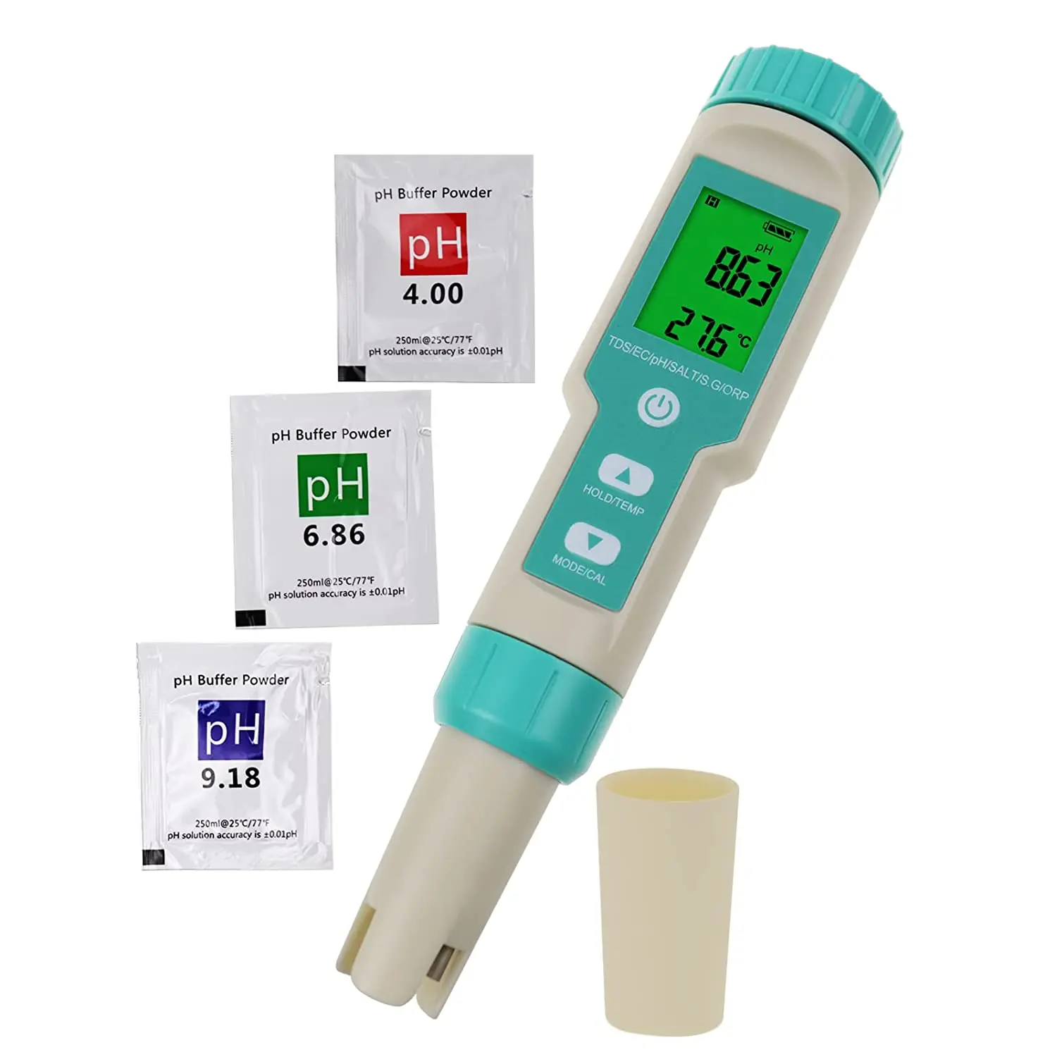 Bluetooth 7 in 1 Multifunctional pH TDS EC ORP Salinity SG Temp Meter Pen Type IP67 ATC for Hydroponics, Aquarium