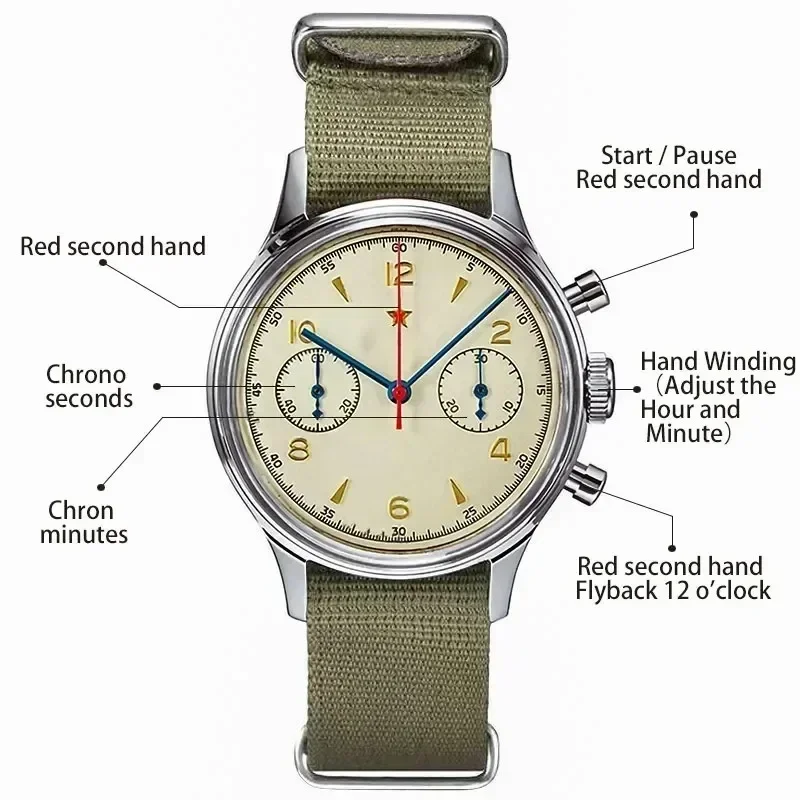 Men\'s watches 1963 pilot automatic watch 42mm waterproof retro quartz chronograph vintage dress watch