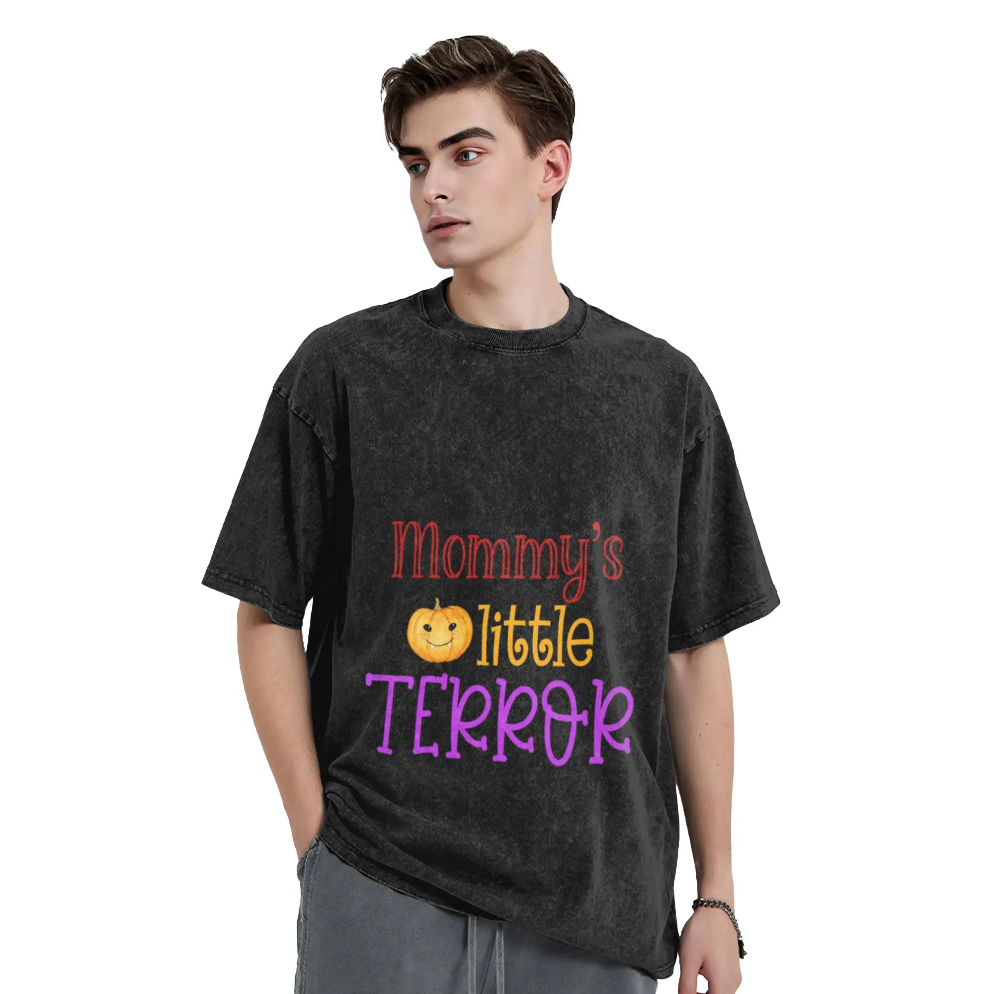 Mommy s Little Terror Halloween - Gifts for Halloween  Unique Stylish A Washed T Shirt Men's Women's Oversized Cotton Tees Tops