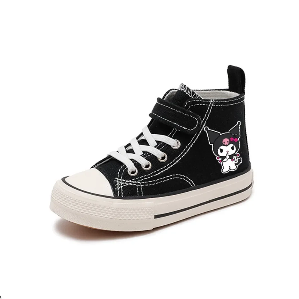 Disney cartoon print sapatos de lona alta para crianças, tênis casual confortável para menino e menina, tênis de lona confortável para crianças, kuromi