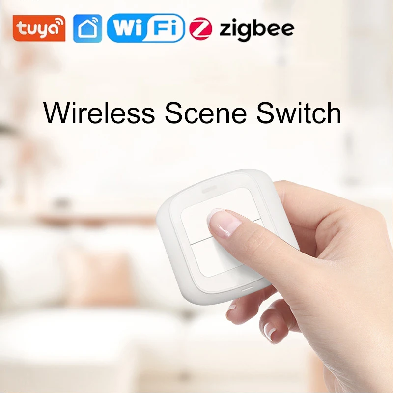 Tuya WiFi/ZigBee 2 Gang Wireless 6/4 Scene Switch Push Button Controller Smart Life App Automation Scenario for Tuya Devices