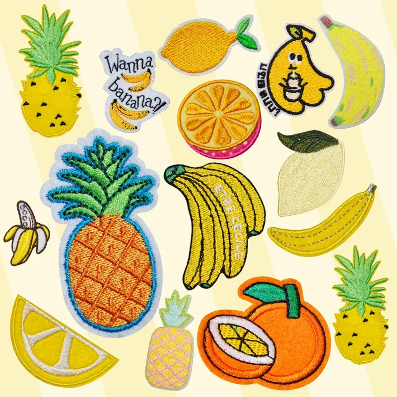 Cartoon Fruits Embroidery Iron on Patch Pineapple Banana Orange Lemon Cute Cloth Appliques Thermoadhesive Stickers for Garments