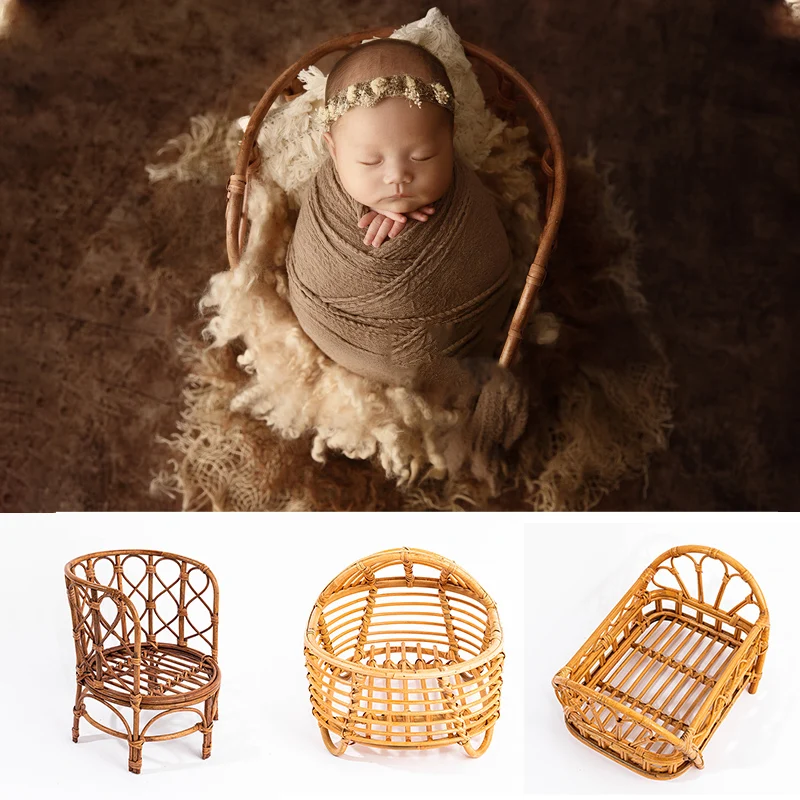 

Rattan Chair Props Newborn Photography Retro Basket Crib Baby Posing Baby Sofa Studio Shooting Photo Props Accessories