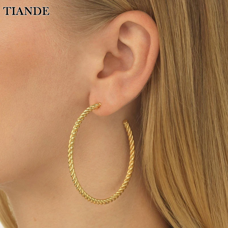 TIANDE Twisted Distortion Interweave Vintage Hoop Earrings for Women Gold Color Piercing Stud Earrings 2023 Jewelry Wholesale