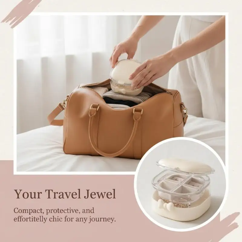 Simple Ins Jewelry Box, Double-Layer With Mirror, Portable Travel Studs Necklace Ring Storage Box