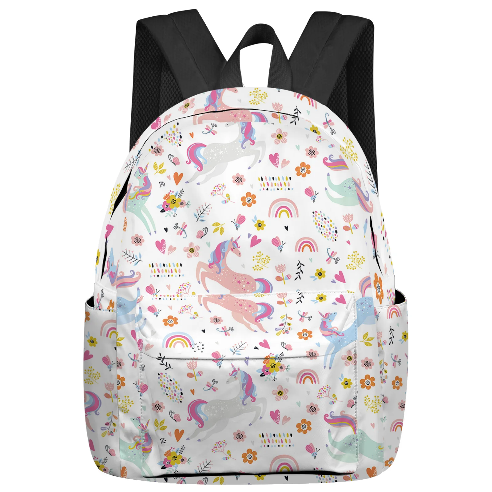 Cartoon Pink Horse Rainbow Butterfly Backpack School Bags for Teenagers Girls Students Laptop Bag Women's Casual Travel Backpack