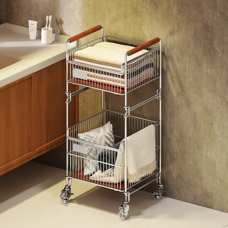 Medieval laundry basket cart storage bathroom rack floor-to-ceiling laundry mobile layered laundry basket wholesal