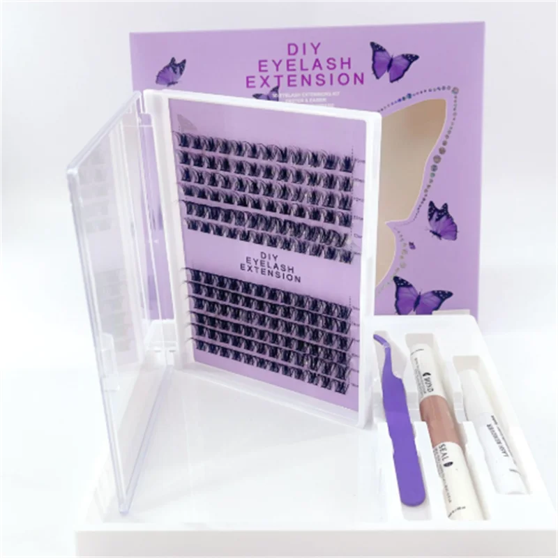 Grube, gęste, trójwymiarowe, samozaciskowe, segmentowe, długie rzęsy w kształcie krzyża, zestaw do samodzielnego przedłużania rzęs, szybsze i łatwiejsze nakładanie.