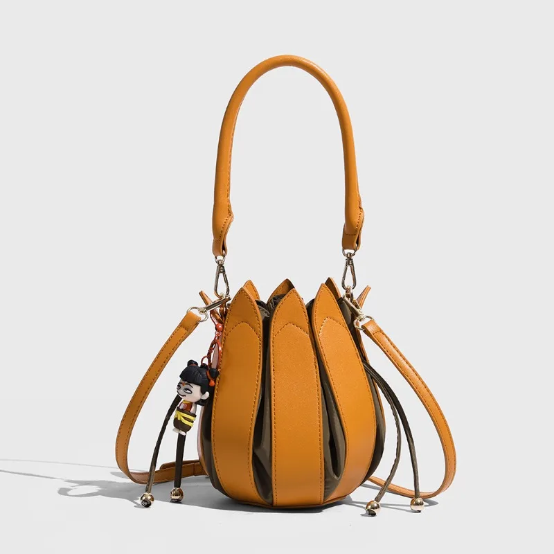 

The New Nezha Lotus Bag Pumpkin Bag Color-blocking Patchwork Hand-held Bucket Bag and Fashionable Single-shoulder Crossbody Bag