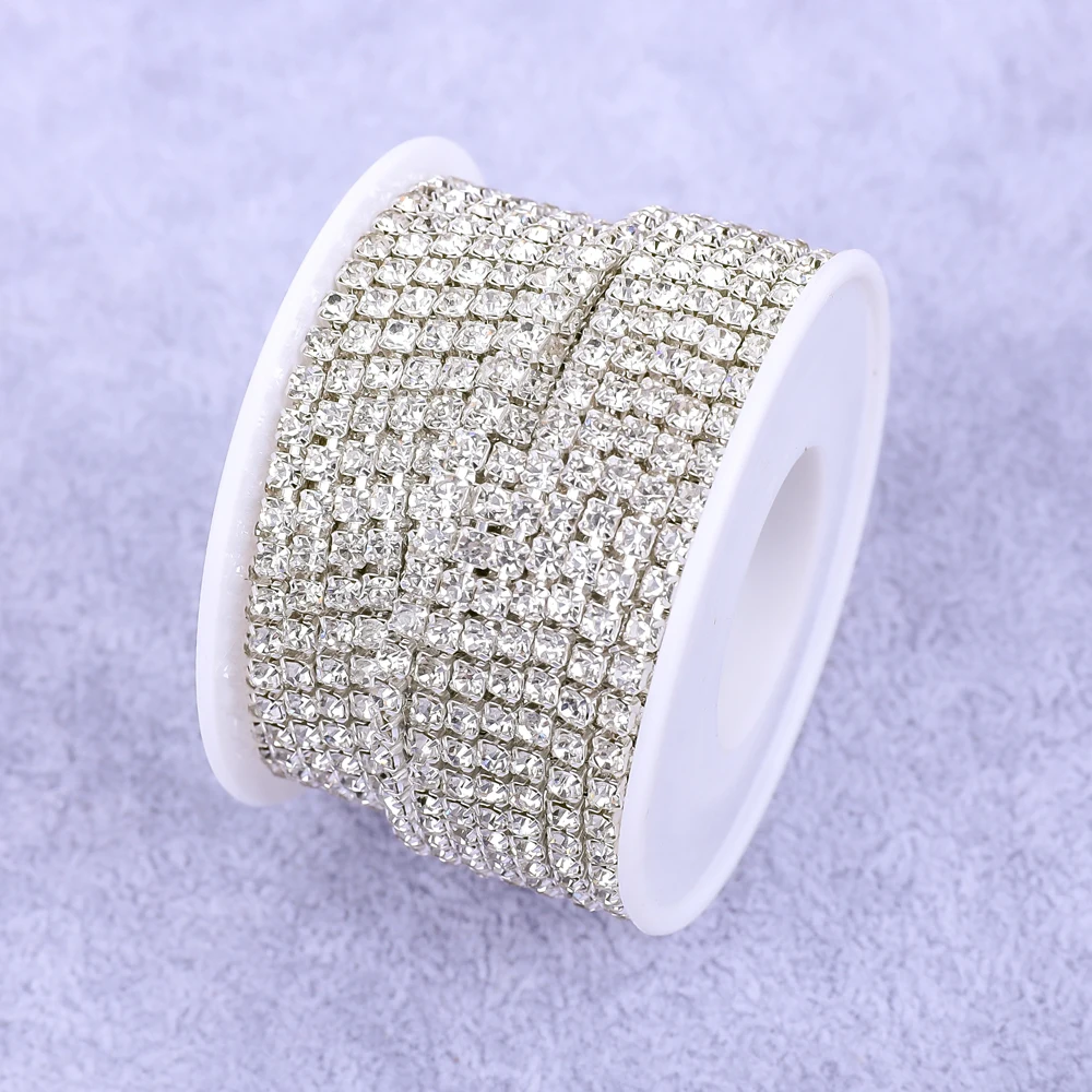 Crystal Castle Diamond Trims 2mm 4mm Strass Fringes Gold Cup Sewing Stones Decorative Trimmings Rhinestones Chain For Clothing