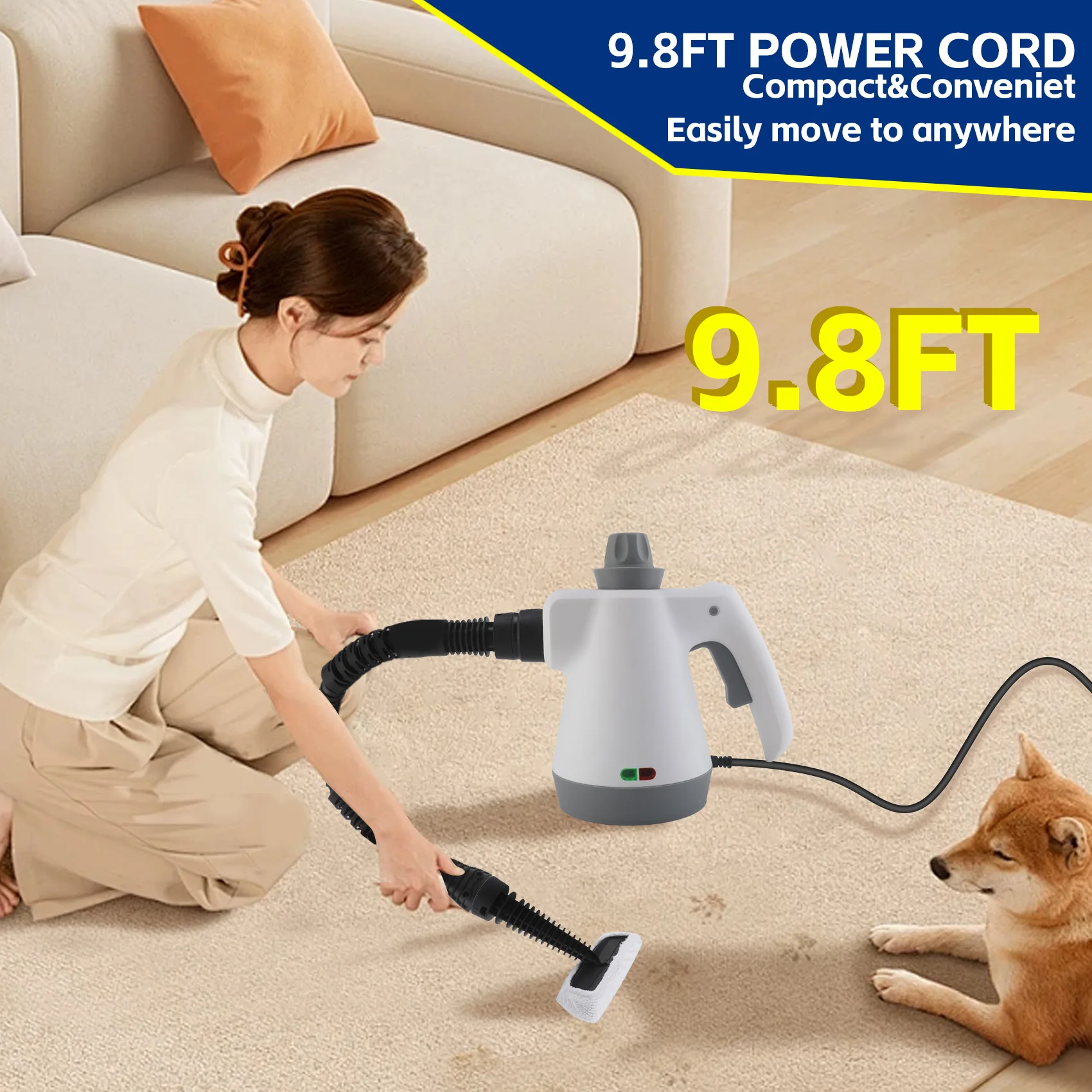 Multi-Surface Handheld Steam Cleaner,Pressurized Steam Cleaner for Home with 9 Accessory Kit, Multi-Purpose Steamer for Cleaning