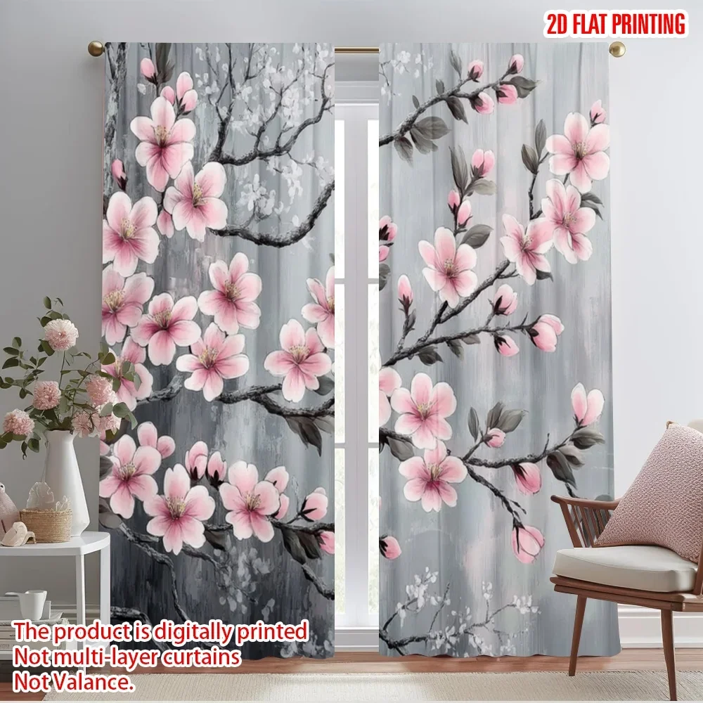 2pcs,2D plane printing Minimalist Curtains Blossom Symphony Versatile Fabric (without rod) Gifts for Bedroom & Various Living